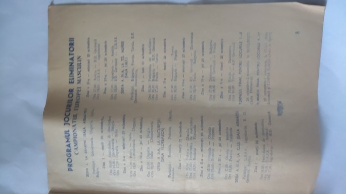 PROGRAM MECI CAMPIONATELE EUROPENE DE VOLEI BUCURESTI 22X-2XI- 1963