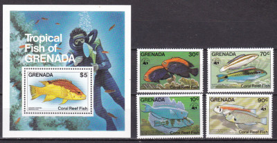 Grenada 1984 fauna marina MI 1299-1302 + bl.126 MNH foto