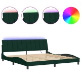 Cumpara ieftin Cadru de pat cu LED fara saltea, Hanko, verde inchis, 200x200 cm, catifea