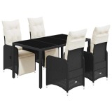 Cumpara ieftin Set bistro de gradina cu perne, 5 piese, negru, poliratan