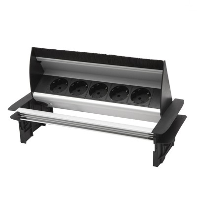 Bloc multipriza incorporabil Delight, 3500 W, 16 A, rabatabil, 5 prize, aluminiu, Negru/Argintiu foto