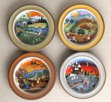 Anotimpurile - Set 4 aplice tip farfurii de colectie, imprimate cu picturi naive