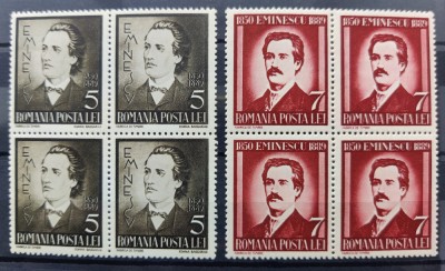 1939 - 50 ani de la moartea lui Mihai Eminescu - LP 130 - blocuri de 4 MNH** foto