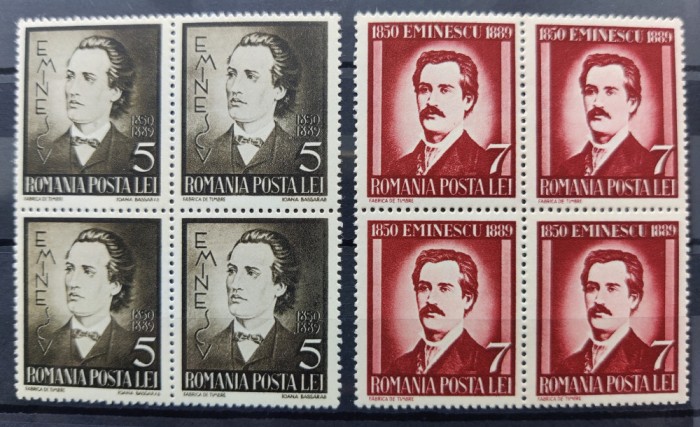 1939 - 50 ani de la moartea lui Mihai Eminescu - LP 130 - blocuri de 4 MNH**