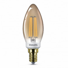 Bec LED Philips 5W (32W) B35 E14 GOLD SRT4, flacara, reglare a intensita?ii luminoase, temperatura culoare 2200K, 350 lumeni, 220-240V, durata de viat foto