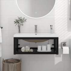 vidaXL Cadru chiuvetă de baie, cu lavoar încorporat, negru, fier