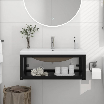 vidaXL Cadru lavoar baie cu chiuvetă &amp;icirc;ncorporată, negru, fier foto