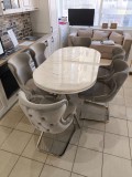SET STELLA GRI/BEJ CU ARGINTIU MASA+6 SCAUNE, BLAT ALB