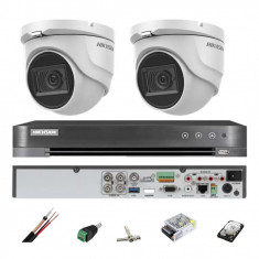 Kit supraveghere Hikvision 2 camere interior 4 in 1, 8MP, 2.8mm, IR 30m, DVR 4 canale, accesorii, hard disk SafetyGuard Surveillance