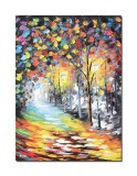 Tablou pictat manual, Pe aleea cu felinare, 70x50cm ulei pe panza in cutit efect 3D, Spectaculos