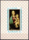 Ajman 1968 - Picturi, Madonna Paintings, Raphael, colita nedantelata neuzata