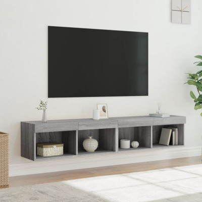 vidaXL Comode TV cu lumini LED, 2 buc., gri sonoma, 80x30x30 cm foto