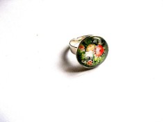 Inel din sticla cu model floral, inel reglabil femei 29754