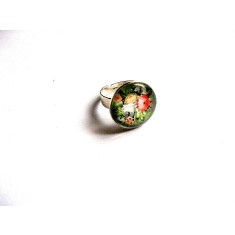 Inel din sticla cu model floral, inel reglabil femei 29754
