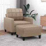 Cumpara ieftin Fotoliu canapea cu taburet, cappuccino, 60 cm, piele ecologică