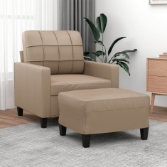 Gossi fotoliu canapea cu taburet, cappuccino, 60 cm, piele ecologica