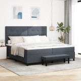 VidaXL Pat cu Arcuri Box cu Saltea și Bancă Gri &Icirc;nchis 200x200 cm Catifea