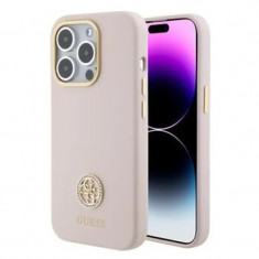 Husa Guess Liquid Silicone 4G Strass Metal Logo pentru iPhone 15 Pro Roz foto