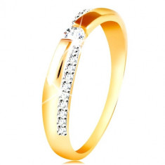 Inel din aur de 14K - suprafață strălucitoare și netedă, zirconiu rotund transparent - Marime inel: 57