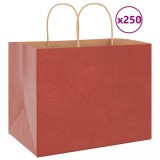 vidaXL Pungi de h&acirc;rtie 250 buc cu m&acirc;nere roșii 32x22x24 cm