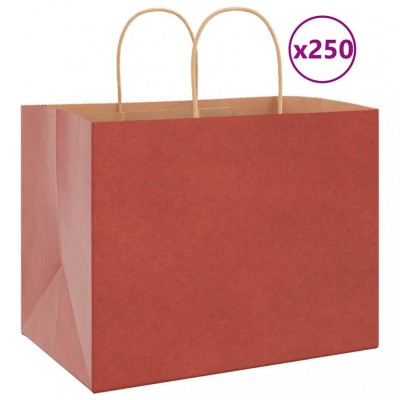 vidaXL Pungi de h&amp;acirc;rtie 250 buc cu m&amp;acirc;nere roșii 32x22x24 cm foto