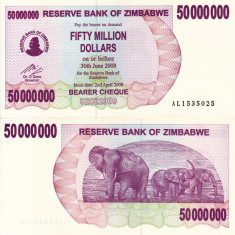 ZIMBABWE 50.000.000 dollars 2008 BEARER CHEQUE UNC!!!