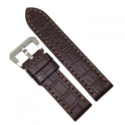 Curea de ceas Robusta din Piele Naturala - Culoare Maro, Imprimeu Crocodil - 24mm - WZ4019 foto