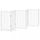 Cumpara ieftin Poarta caini pliabila cu usa, 6 panouri, alb, 300 cm, lemn brad