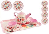 Set metalic de ceai cu floricele pentru copii, 14 piese de jucarie, LeanToys, 5818