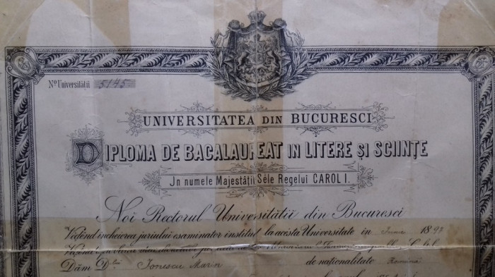 Arges Deagu Universitatea Bucuresti Diploma 1897 Titu Maiorescu