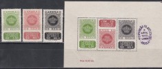Angola 1950 - Expoziție filatelică și cea de-a 80-a aniversare a primului timbru angolez, Serie + Colita, MNH (vezi descrierea)