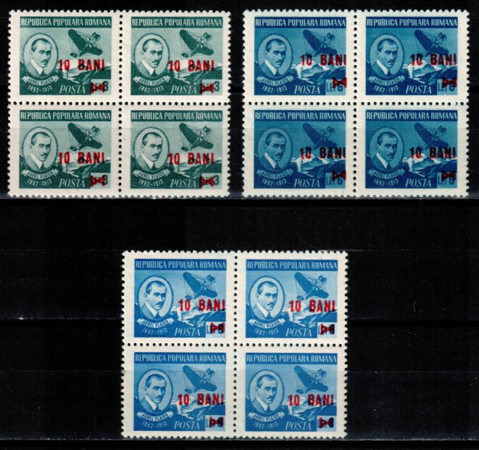 Romania 1952, LP 306, Aurel Vlaicu, supratipar, bloc de 4, MNH!
