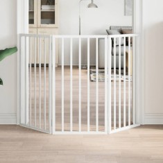 vidaXL Poartă de acces pentru c&acirc;ini pliabilă, 3 panouri, albă, 150 cm, lemn de plop 352182