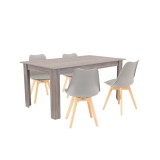 Set de Masă Leziter Lola 4 1 Gri-Stejar York - 4 Scaune + 1 Masă, Design Modern, Ideal pentru 4 Persoane