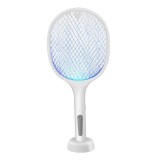 Paleta electrica pentru tantari, muste sau insecte, Incarcare USB, Plastic, Casa si Gradina, Stand, Alb