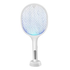 Paleta electrica pentru tantari, muste sau insecte, Incarcare USB, Plastic, Casa si Gradina, Stand, Alb
