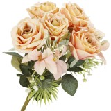 Buchet de flori artificiale din poliester, 9 fire trandafiri, 40cm, roz Household NewTrend