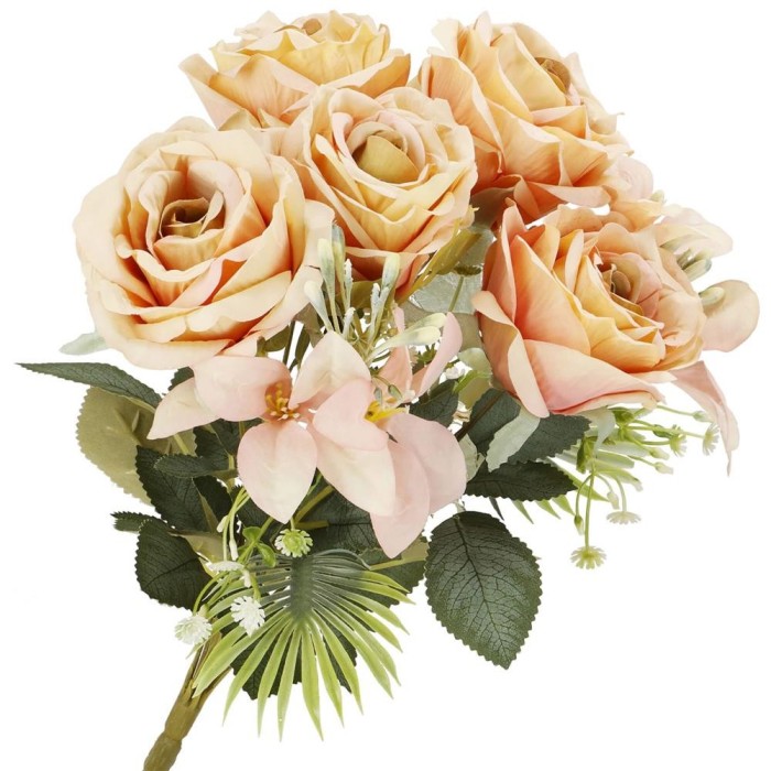Buchet de flori artificiale din poliester, 9 fire trandafiri, 40cm, roz Household NewTrend