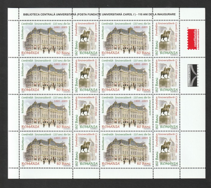 Romania 2005 - #1700A Biblioteca Centrala Universitara - 110 ani M/S 1v MNH