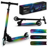 Trotineta cu 2 roti pentru copii, 3in1, pliabila, reglabila, cu iluminare LED incorporata, MIDO Black, 5 ani+, pana la 100 kg, Kidwell