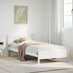 vidaXL Cadru de pat fără saltea, alb, 75x190 cm, lemn masiv de pin