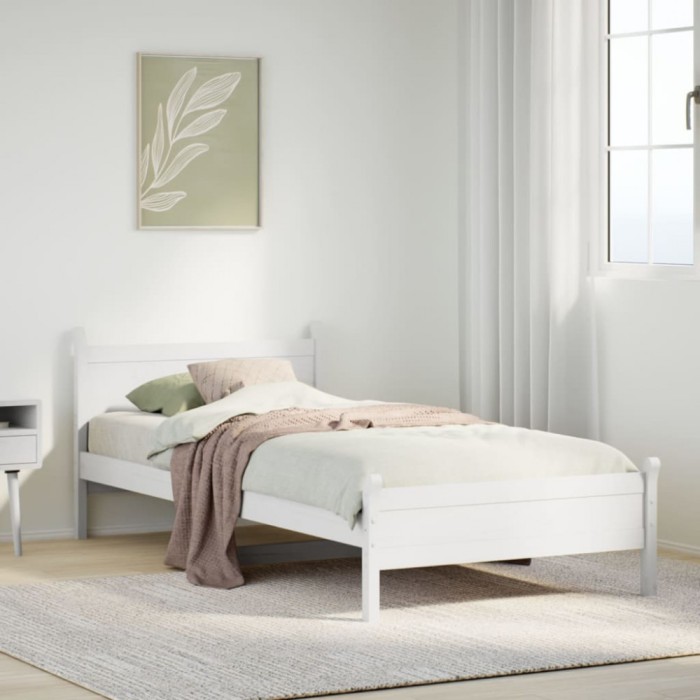 vidaXL Cadru de pat fără saltea, alb, 75x190 cm, lemn masiv de pin