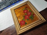 Pictura vintage pe sticla cu maci, Flori, Acrilic, Realism