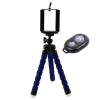 Mini trepied flexibil,filet universal 1 4,suport telefon + telecomanda bluetooth pentru telefon - Albastru, Dactylion