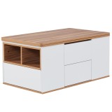 Măsuță de Cafea Multifuncțională Reglabilă pe &Icirc;nălțime cu Dublă Tablă Extensibilă, Capacitate Mare de Depozitare, 100x51x47 cm, Albă