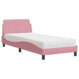 Cumpara ieftin Pat cu saltea, Dover, roz, 80x200 cm, catifea