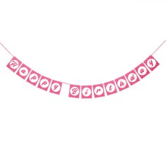 Banner Petrecere, Model Happy Birthday, Culoare Roz cu Buline, Dimensiuni 14x213 cm