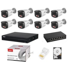 Sistem supraveghere complet Dahua 8 camere IP 4MP Dual Light 30m Microfon NVR 8 canale HDD si accesorii instalare incluse SafetyGuard Surveillance