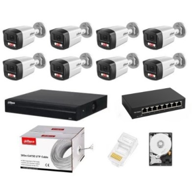Sistem supraveghere complet Dahua 8 camere IP 4MP Dual Light 30m Microfon NVR 8 canale HDD si accesorii instalare incluse SafetyGuard Surveillance foto