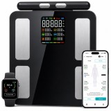 Cantar Corporal Inteligent Bluetooth, 8 Senzori, Analiza Corporala, BMI, Masa Musculara, Grasime, App Mobila, 180Kg, Negru